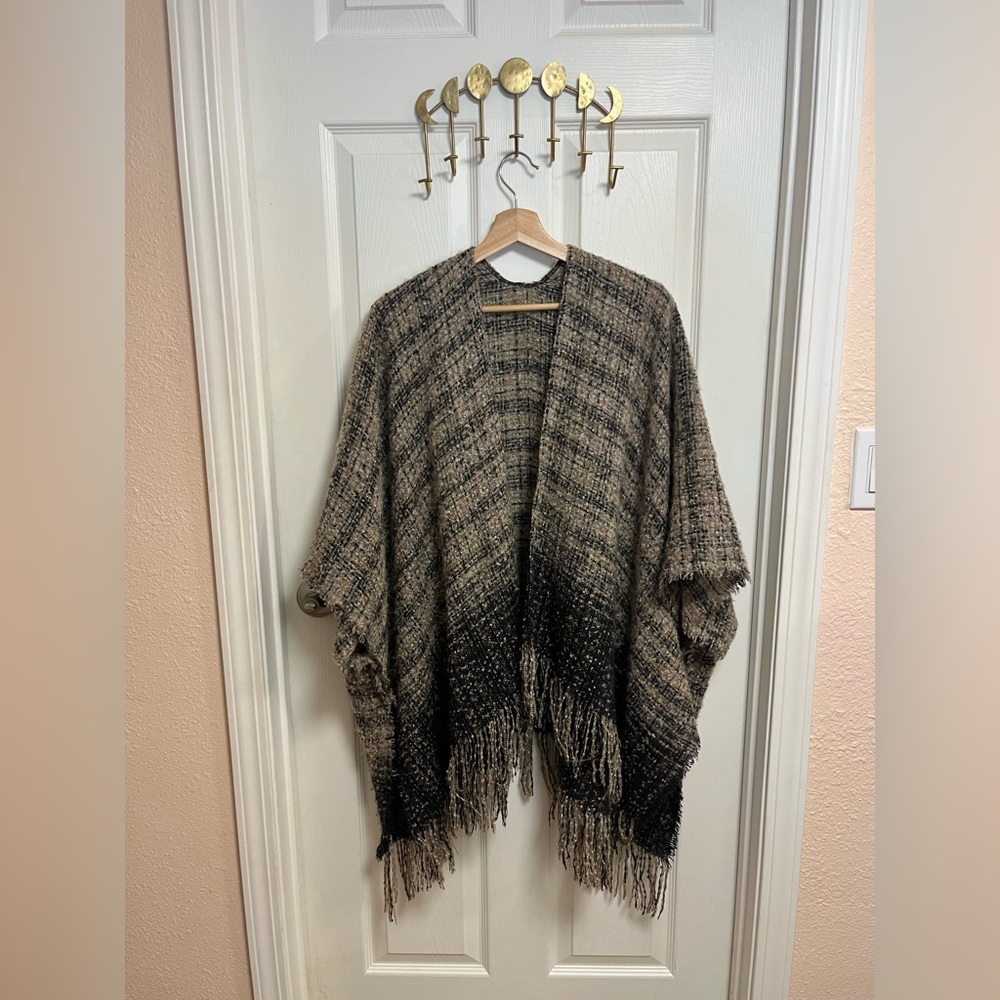 Anthropologie Black and Tan Poncho